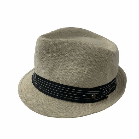 Stetson Beige Herringbone Linen Blend Fedora Mens - Picture 1 of 7